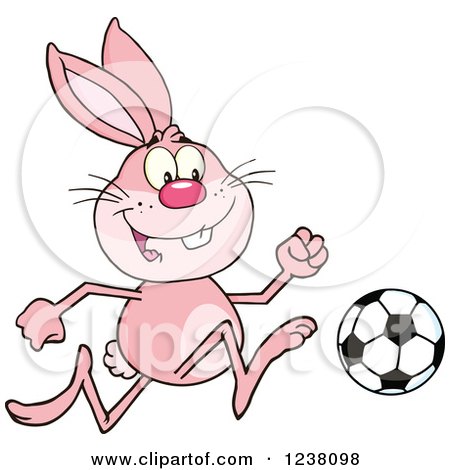 Clipart of a Pink Rabbit Playing Soccer - Royalty Free Vector Illustration by Hit Toon