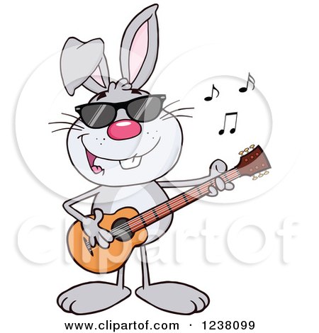 Clipart of a Gray Rabbit Playing a Guitar - Royalty Free Vector Illustration by Hit Toon