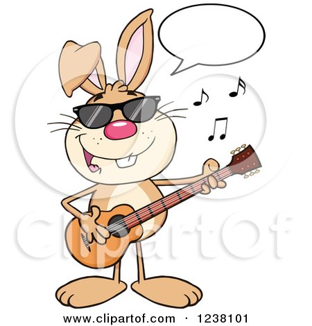 Clipart of a Brown Rabbit Singing and Playing a Guitar - Royalty Free Vector Illustration by Hit Toon