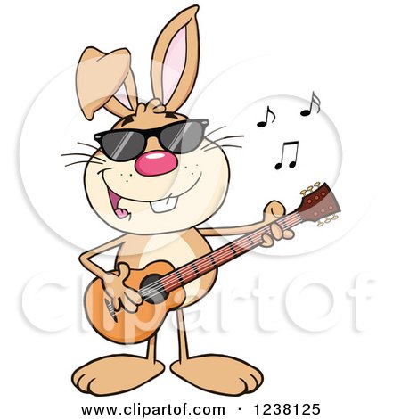 Clipart of a Brown Rabbit Playing a Guitar - Royalty Free Vector Illustration by Hit Toon