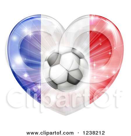 Clipart of a 3d French Flag Heart and Soccer Ball - Royalty Free Vector Illustration by AtStockIllustration