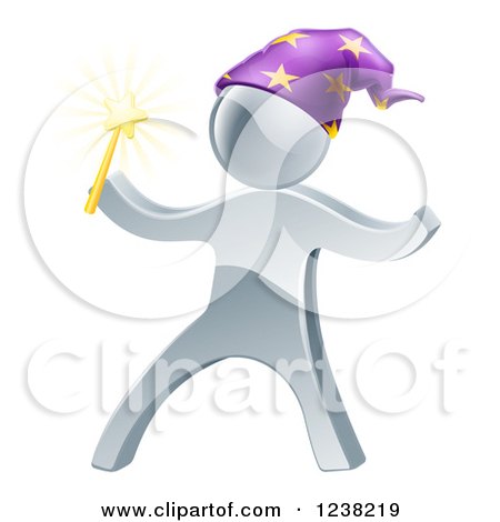 Clipart of a 3d Silver Man Wizard - Royalty Free Vector Illustration by AtStockIllustration