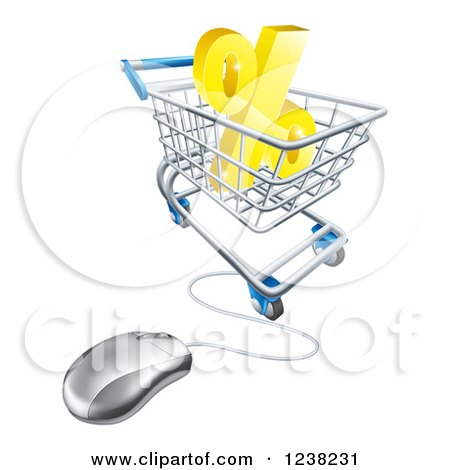 Clipart of a 3d Computer Mouse and Cart with a Percent Symbol - Royalty Free Vector Illustration by AtStockIllustration