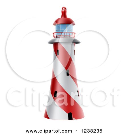 Clipart of a Red and White Spiral Nautical Lighthouse - Royalty Free Vector Illustration by AtStockIllustration