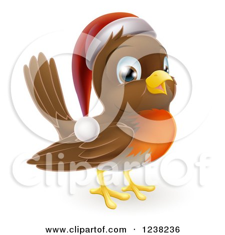 Clipart of a Cheerful Christmas Robin in a Santa Hat - Royalty Free Vector Illustration by AtStockIllustration