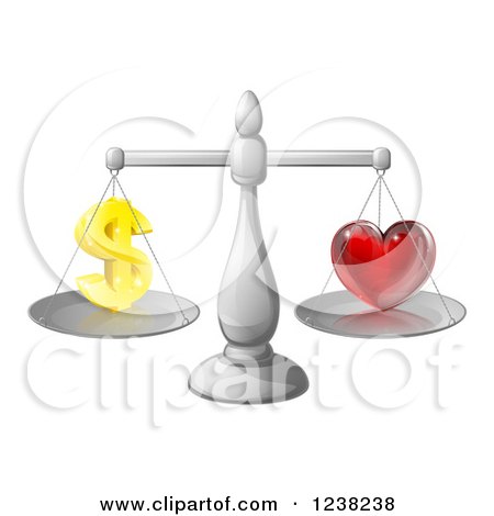 Clipart of 3d Silver Scales Balancing Finances and Love - Royalty Free Vector Illustration by AtStockIllustration
