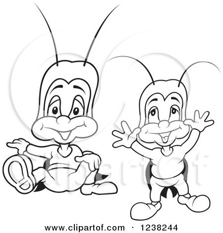 Clipart of Black and White Crickets - Royalty Free Vector Illustration by dero