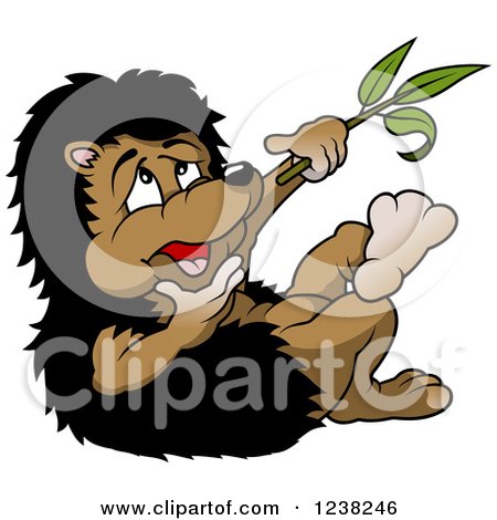 Clipart of a Hedgehog Rubbing His Chin While Thinking and Holding a Branch - Royalty Free Vector Illustration by dero