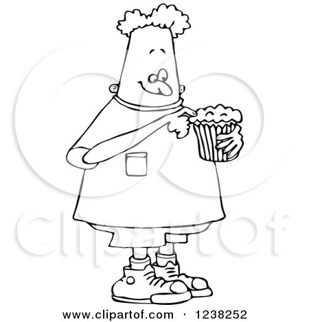 Clipart of a Black and White Boy Eating a Cupcake - Royalty Free Vector Illustration by djart