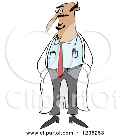 Clipart of a Hispanic Male Doctor Standing in a Lab Coat - Royalty Free Vector Illustration by djart