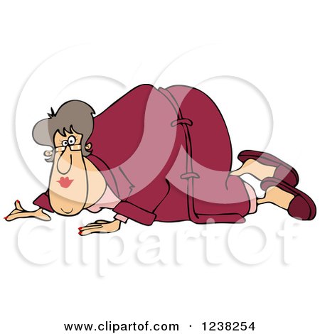 Clipart of a Chubby White Woman Crawling in a Robe - Royalty Free Vector Illustration by djart
