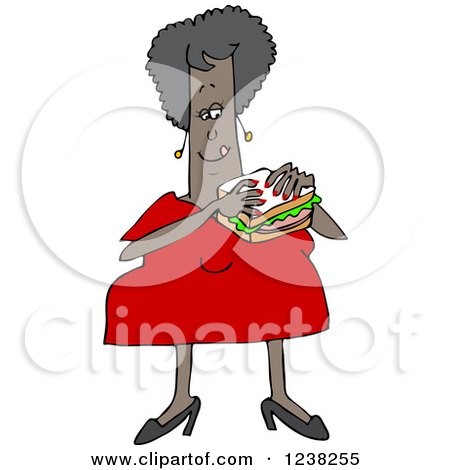 Clipart of a Chubby Black Woman Eating a Bologna Sandwich - Royalty Free Vector Illustration by djart