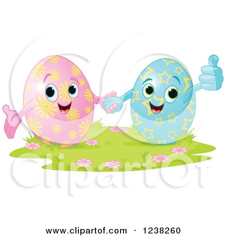 Clipart of a Happy Easter Egg Couple Holding Hands - Royalty Free Vector Illustration by Pushkin