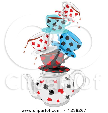 Clipart of Stacked Dripping Tea Cups with Playing Card Suit Shapes - Royalty Free Vector Illustration by Pushkin