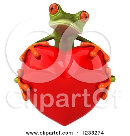Clipart of a 3d Green Springer Frog Hugging a Red Heart - Royalty Free Illustration by Julos