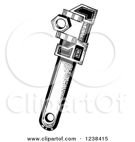 Clipart of a Black and White Nut in a Wrench - Royalty Free Illustration by LoopyLand