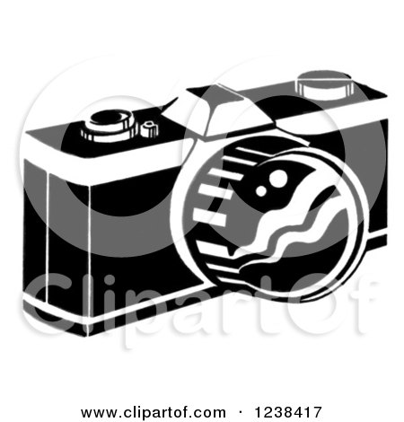 Clipart of a Black and White Retro Camera - Royalty Free Illustration by LoopyLand