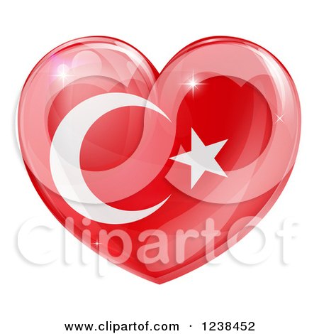 Clipart of a 3d Reflective Turkish Flag Heart - Royalty Free Vector Illustration by AtStockIllustration