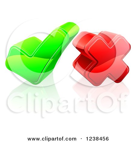 Clipart of a 3d Green Check Mark and Red Cross - Royalty Free Vector Illustration by AtStockIllustration