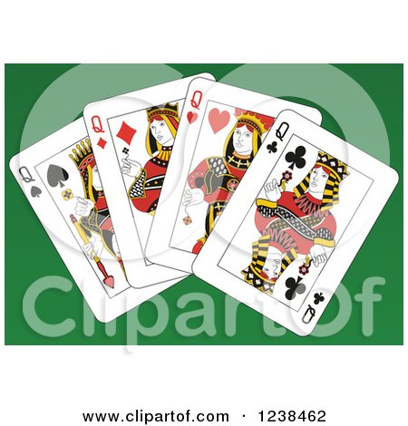 Clipart of Queen Playing Cards on Green - Royalty Free Vector Illustration by Frisko