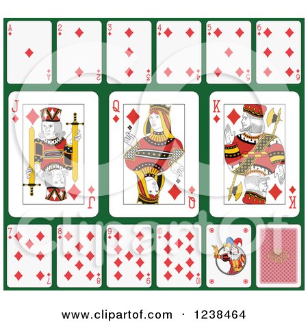 Clipart of Diamond Playing Cards on Green 2 - Royalty Free Vector Illustration by Frisko