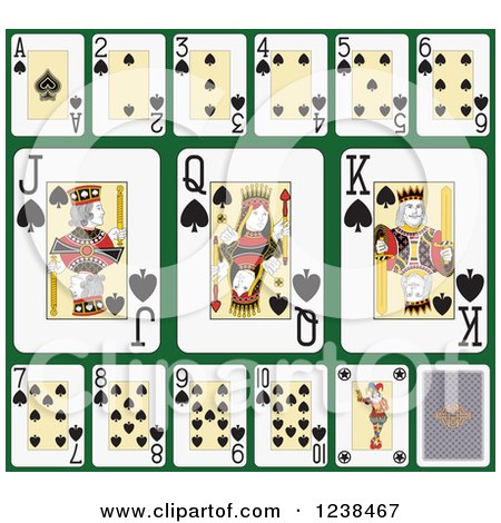 Clipart of Spade Playing Cards on Green - Royalty Free Vector Illustration by Frisko