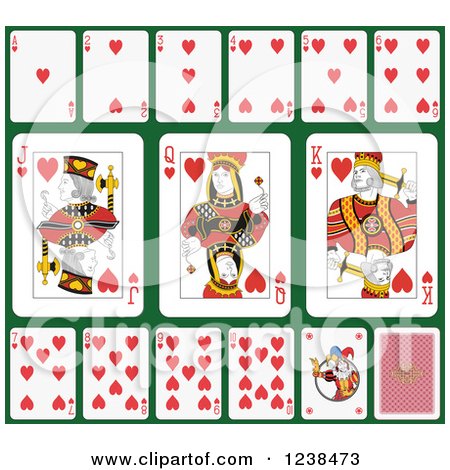 Clipart of Heart Playing Cards on Green 2 - Royalty Free Vector Illustration by Frisko