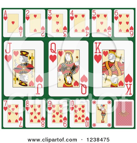 Clipart of Heart Playing Cards on Green - Royalty Free Vector Illustration by Frisko