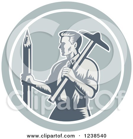 Clipart of a Retro Woodcut Architect Holding a T Square and Pencil in a Circle - Royalty Free Vector Illustration by patrimonio