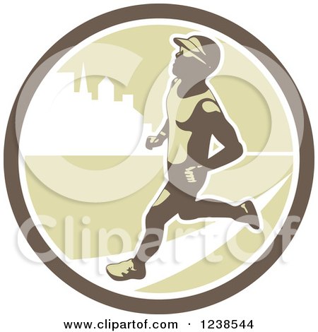 Clipart of a Retro Male Marathon Runner in an Urban Circle - Royalty Free Vector Illustration by patrimonio
