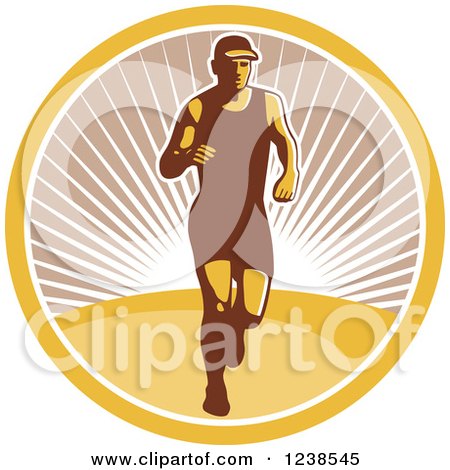 Clipart of a Retro Male Marathon Runner in a Sunny Circle - Royalty Free Vector Illustration by patrimonio