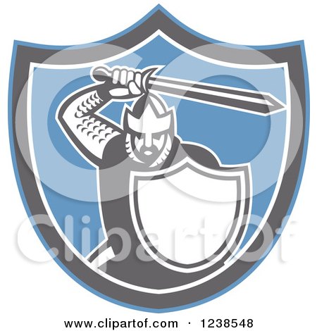 Clipart of a Crusader Knight Holding a Sword in a Shield - Royalty Free Vector Illustration by patrimonio