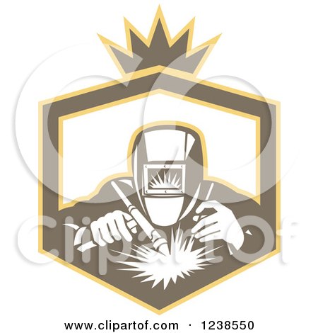 Clipart of a Retro Welder Working in a Shield - Royalty Free Vector Illustration by patrimonio