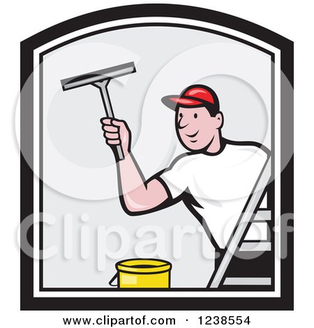 Cartoon Window Washer Man Using a Squeegee Posters, Art Prints by -  Interior Wall Decor #1238554