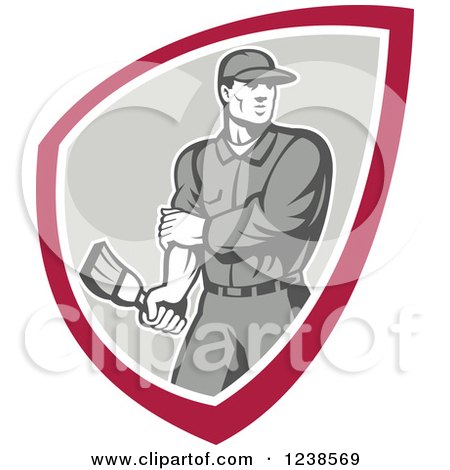 Clipart of a Retro Male House Painter Holding a Brush in a Shield - Royalty Free Vector Illustration by patrimonio