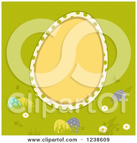 Clipart of an Easter Egg Frame on Grass with Butterflies - Royalty Free Vector Illustration by elaineitalia