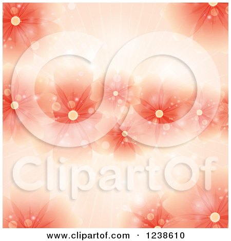 Clipart of a Red Flower Background with Sunshine and Flares - Royalty Free Vector Illustration by elaineitalia