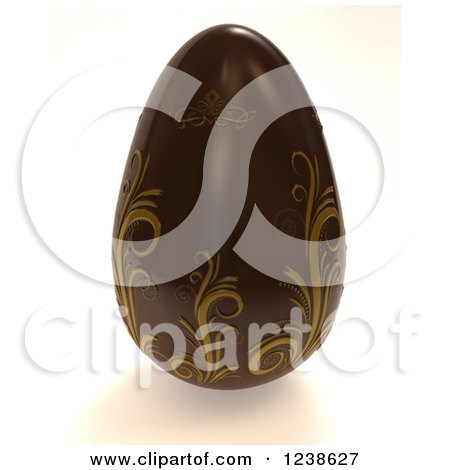Clipart of a 3d Ornate Floral Chocolate Easter Egg - Royalty Free Illustration by KJ Pargeter
