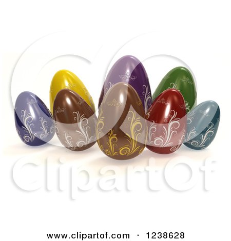 Clipart of 3d Colorful and Chocolate Easter Eggs - Royalty Free Illustration by KJ Pargeter
