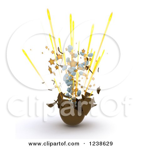 Clipart of a 3d Bursting Chocolate Easter Egg - Royalty Free Illustration by KJ Pargeter