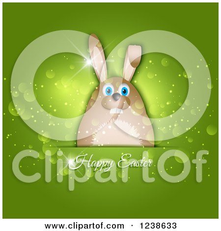 Clipart of a Green Background with Happy Easter Text and a Bunny - Royalty Free Vector Illustration by KJ Pargeter