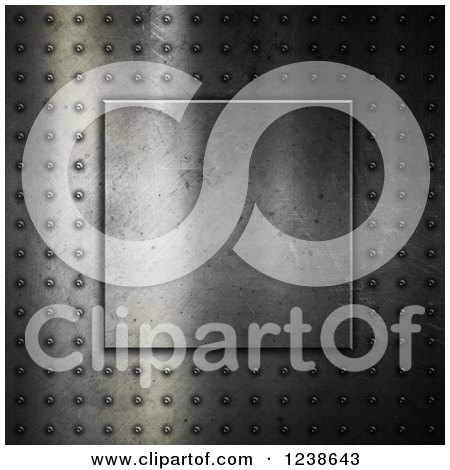 Clipart of a 3d Studded Metal Background with a Plaque - Royalty Free Illustration by KJ Pargeter