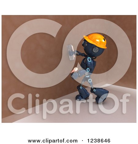 Clipart of a 3d Blue Android Construction Robot Plastering a Wall - Royalty Free Illustration by KJ Pargeter