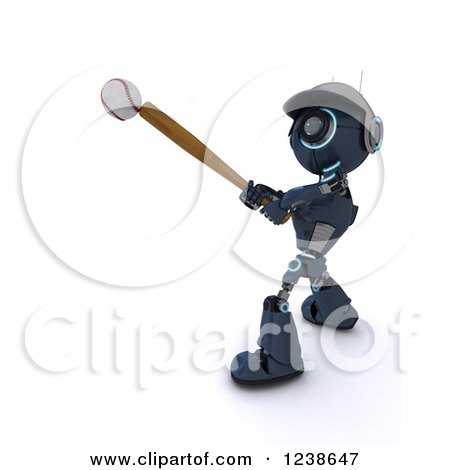 Clipart of a 3d Blue Android Robot Batting at a Baseball Game 2 - Royalty Free Illustration by KJ Pargeter