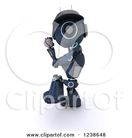 Clipart of a 3d Blue Android Robot Pitching at a Baseball Game - Royalty Free Illustration by KJ Pargeter