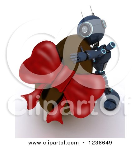 Clipart of a 3d Blue Android Robot Hugging a Chocolate Easter Egg - Royalty Free Illustration by KJ Pargeter