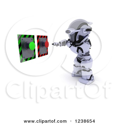Clipart of a 3d Robot Choosing over Buttons - Royalty Free Illustration by KJ Pargeter