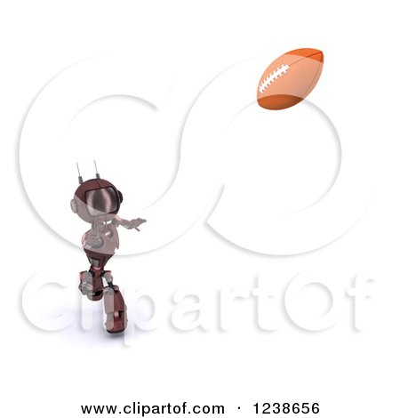 Clipart of a 3d Red Android Robot Playing American Football 5 - Royalty Free CGI Illustration by KJ Pargeter