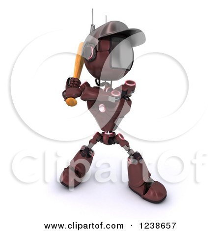 Clipart of a 3d Red Android Robot Batting at a Baseball Game - Royalty Free Illustration by KJ Pargeter