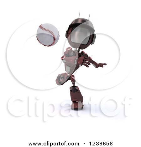 Clipart of a 3d Red Android Robot Pitching at a Baseball Game 2 - Royalty Free Illustration by KJ Pargeter
